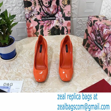 Dolce  &  Gabbana Heel 10.5cm Patent Leather Pumps Orange with DG Karol Heel 2021